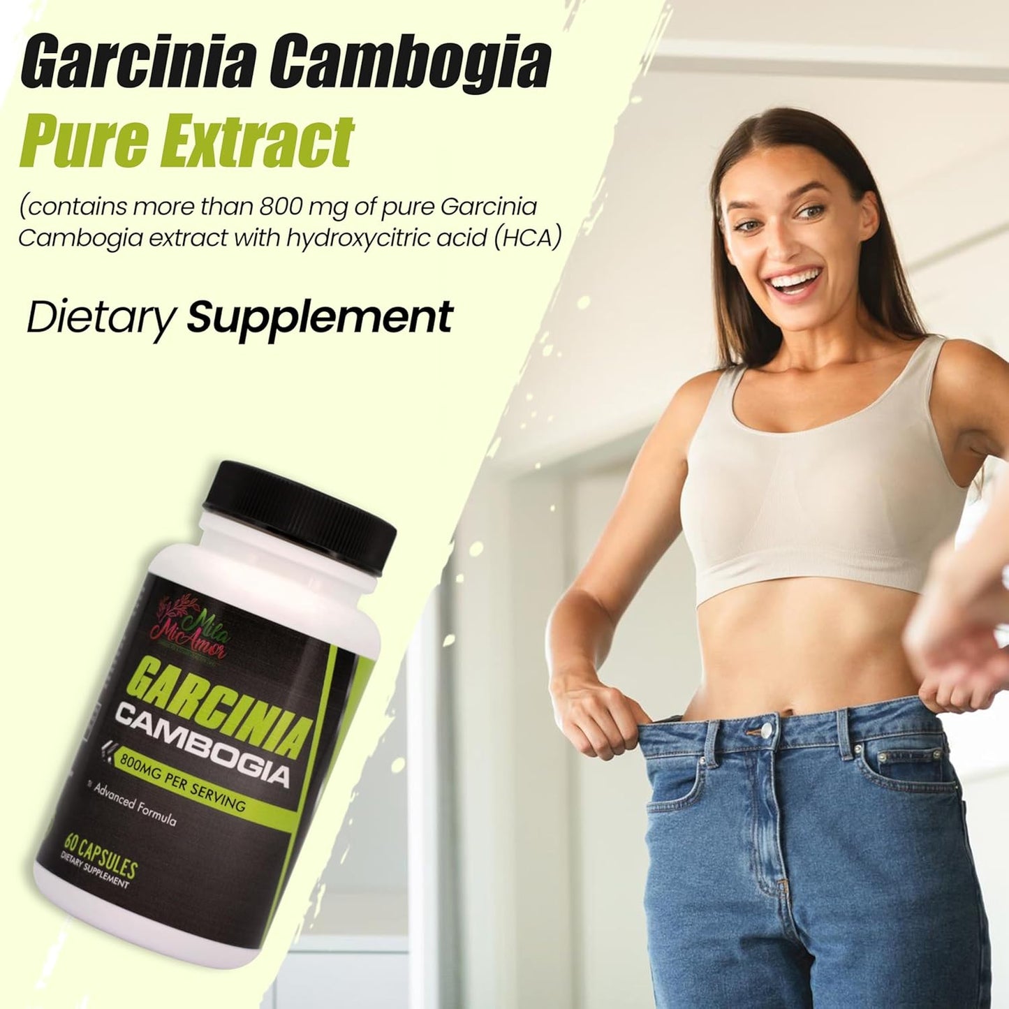 Mila Miamor Garcinia Cambogia Extract Supplement (50% HCA), 800 mg for Weight, Metabolism, Appetite & Energy Support, Caffeine Free, Non-GMO, Gluten Free, 60 Capsules