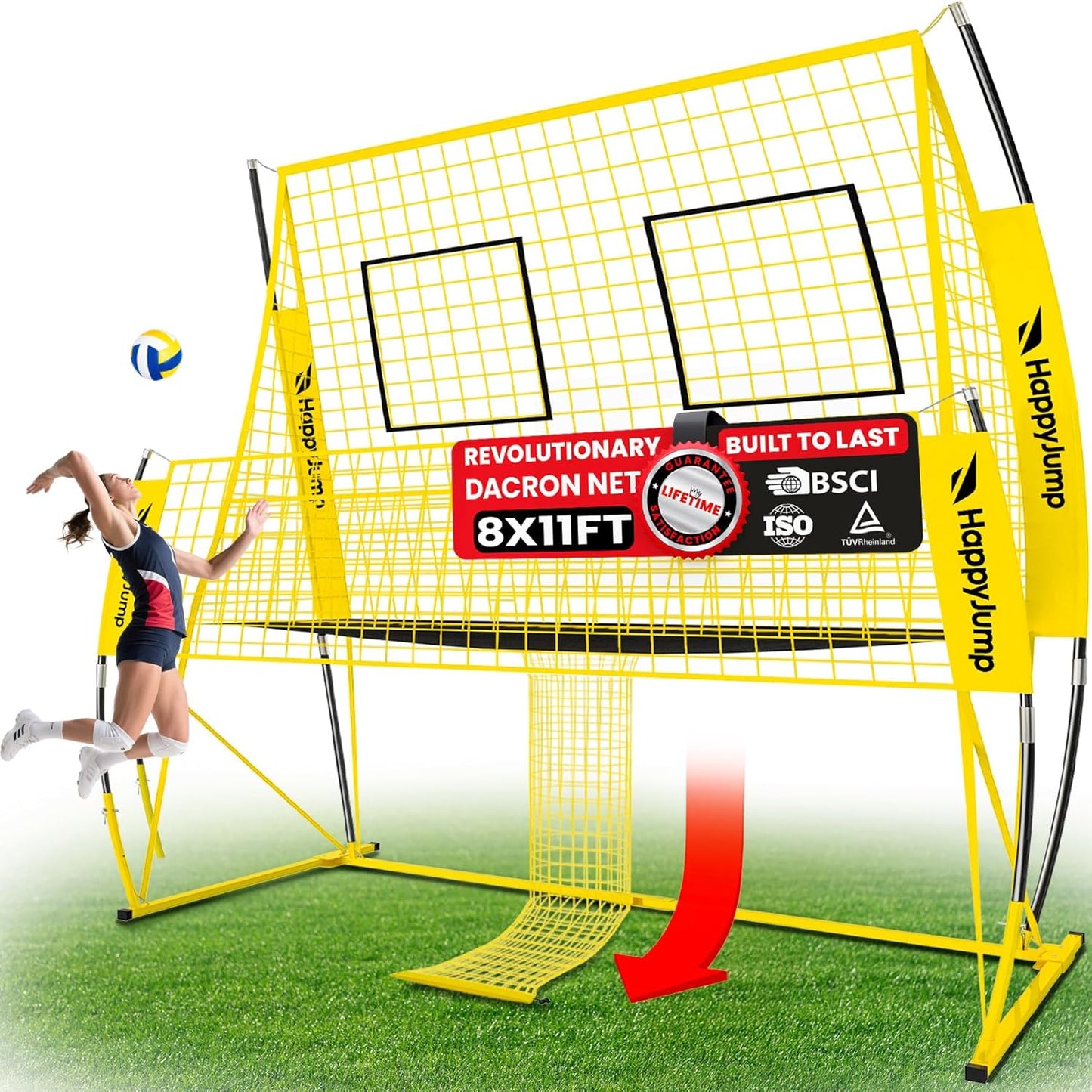 Adjustable Volleyball Training Net Equipment System 8x11 FT with Volleyball Practice for Adult Backyard Indoor Outdoor