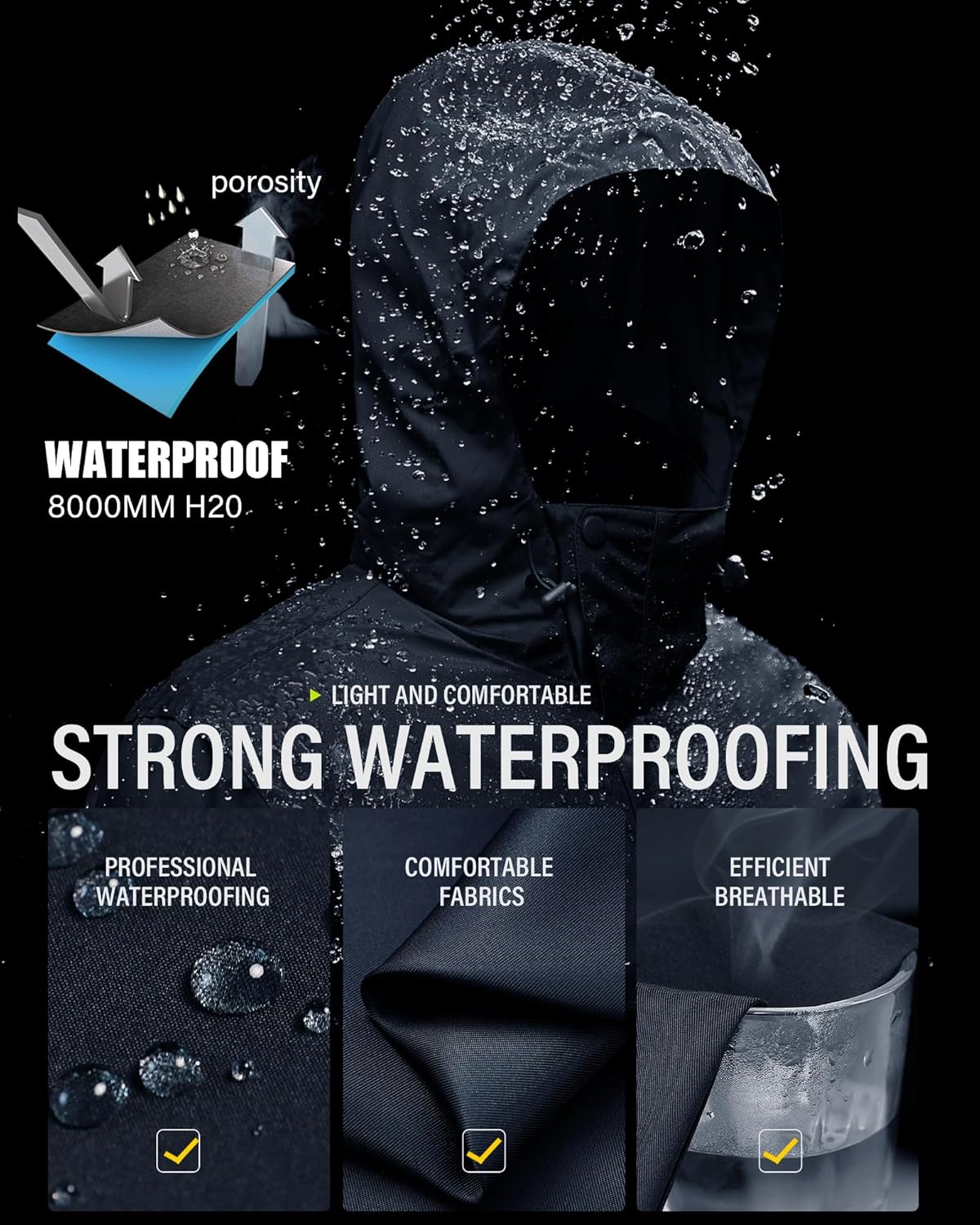 iCreek Men's Rain Jacket Lightweight Waterproof Packable Rain Shell Jacket Raincoat with Hood Windbreaker for Cycling, Golf