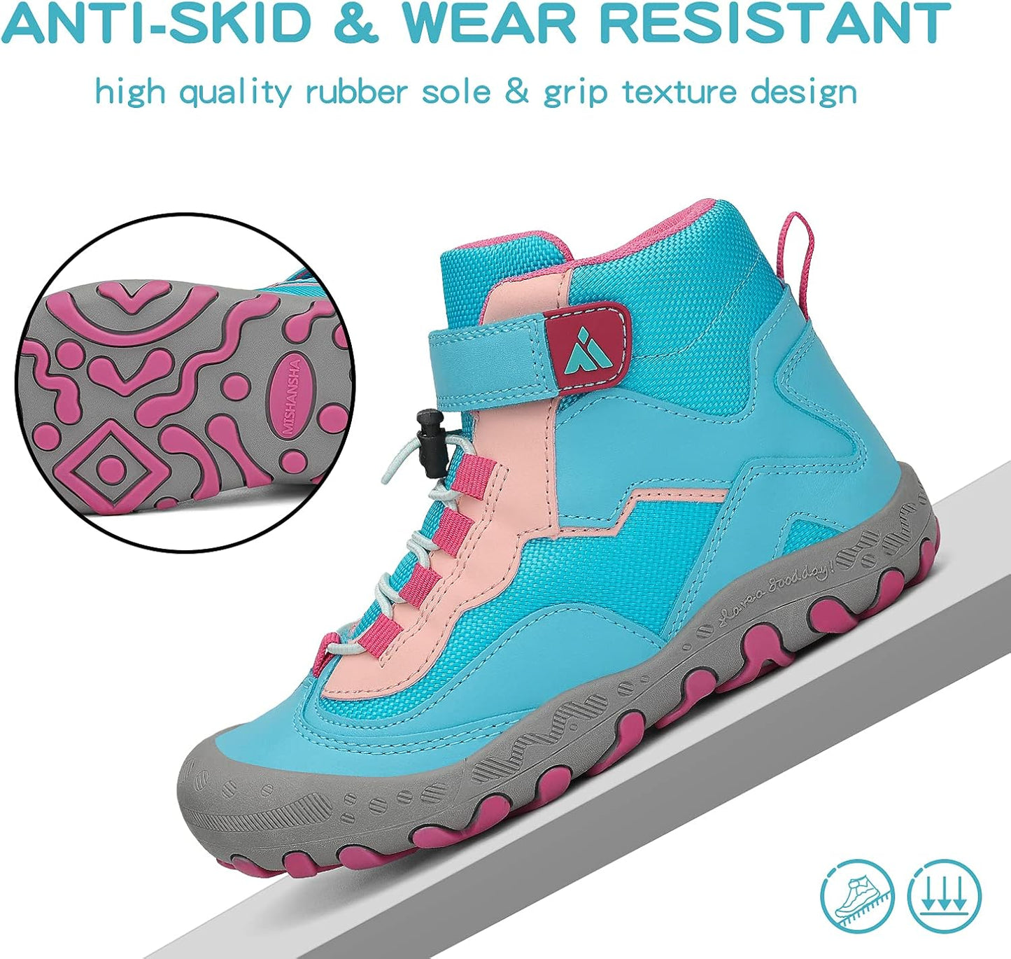 Mishansha Kids Water Resistant Hiking Boots, Boys Girls Anti Collision Anti-Skid Athletic Outdoor Adventure Trekking Shoes