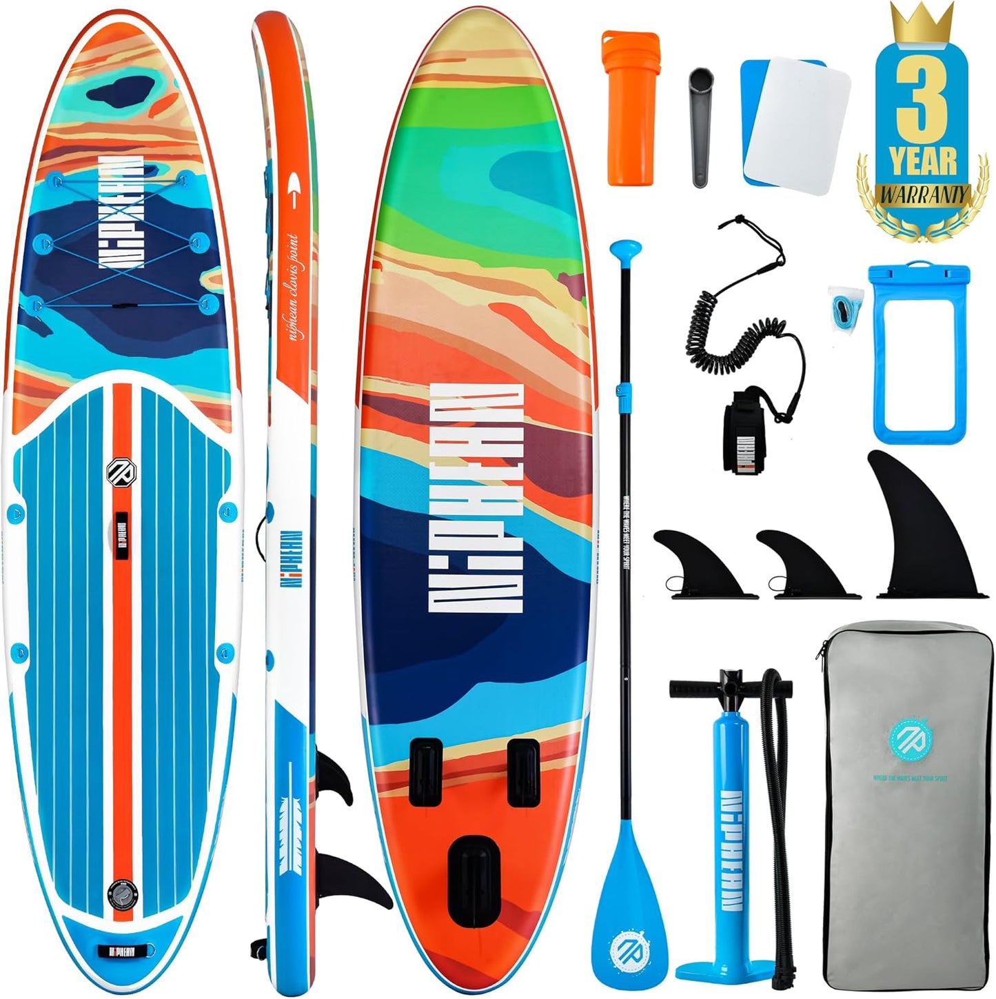 Niphean Inflatable Stand Up Paddle Board with SUP Accessories, Anti-Slip EVA Deck, 10’6’’ Inflatable Paddle Boards for Adults & Youth of All Skill Levels