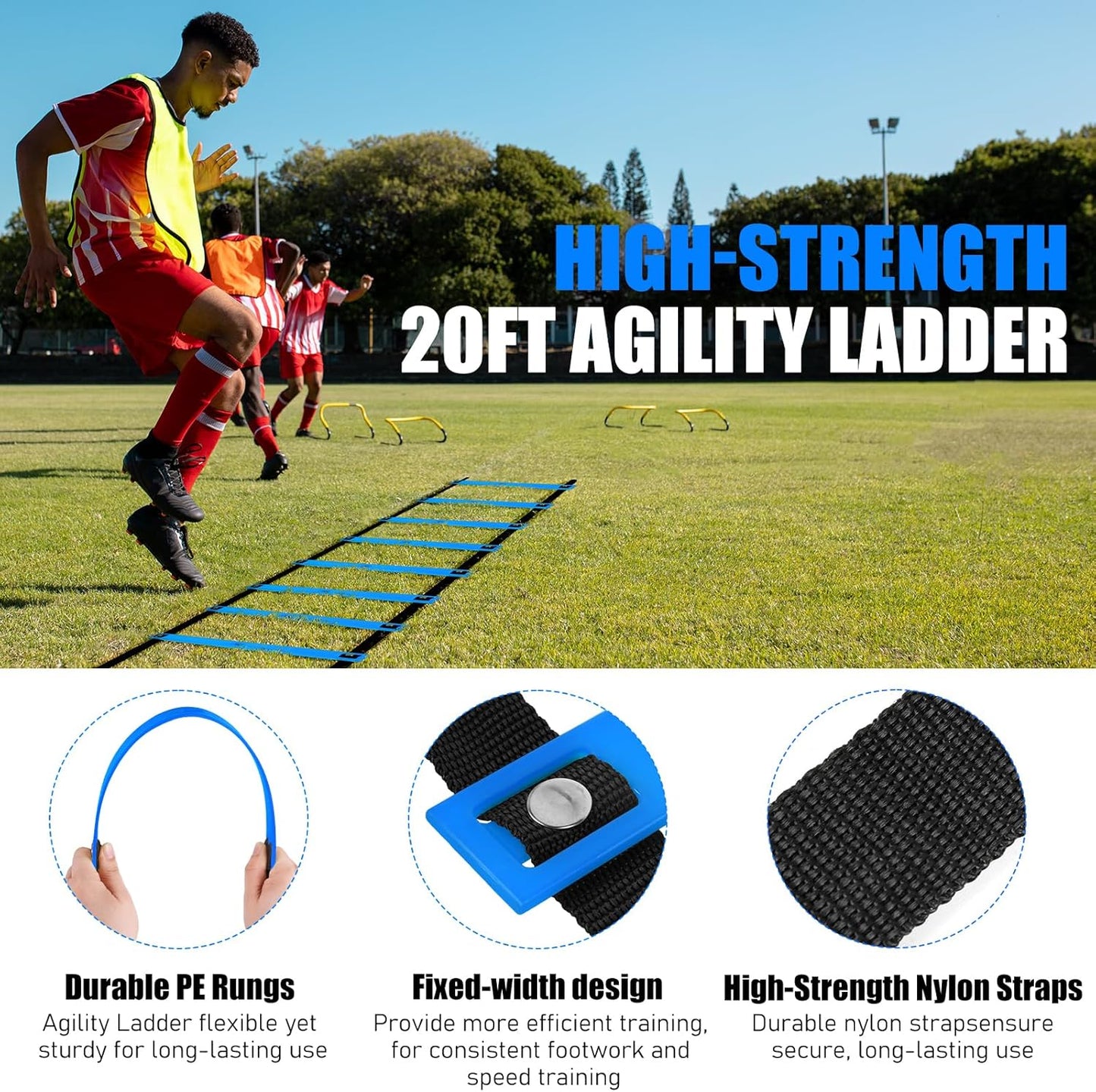 Soccer Training Equipment, Agility Speed Training Set with 20ft Speed Ladder, 12 Cones, 4 Adjustable Hurdles, Jump Rope, Parachute | Ideal for Basketball, Football Practise, for Kids, Youth, Adults