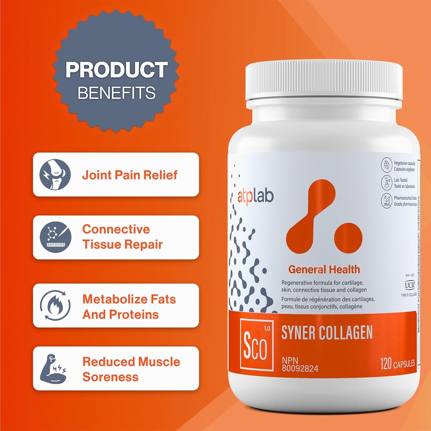 ATP LAB | Syner Collagen 120 caps | Formerly Collagenik. Collagen Regeneration Formula 79% More Effective Than glucosamine