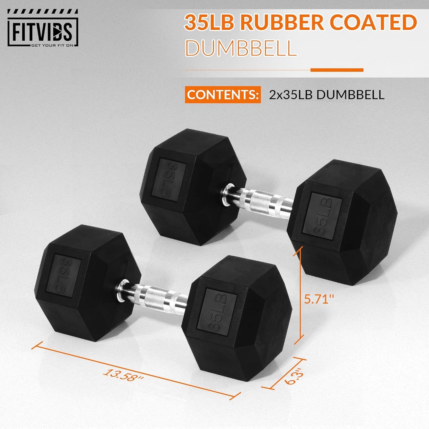 Rubber Encased Hex Dumbbell, Hand Weights with Anti-Slip Cast Iron Grip for Exercise & Fitness, Weights Dumbbells Set of 2 for Strength Training, 5-50 LBS Pair