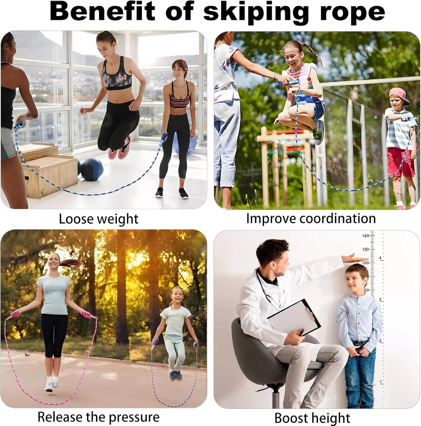 Soft Beaded Jump Ropes, Adjustable Length Skipping Rope, Tangle Free Segmented Jumping Rope for Kids and Adults Exercise, Fitness 9.2 Ft