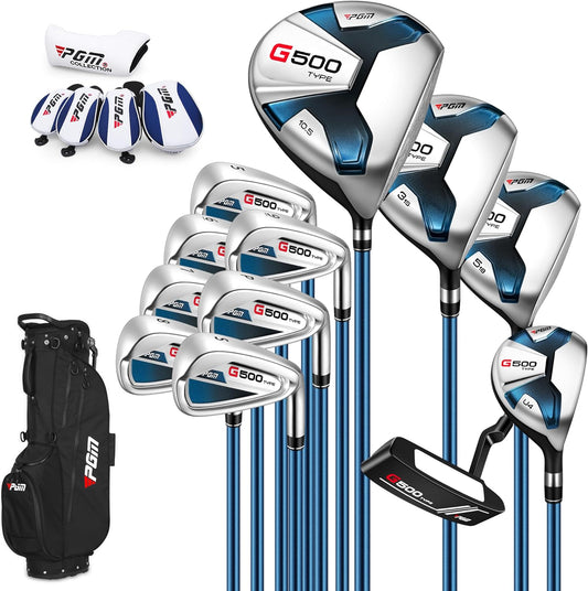 PGM Men's G Type Complete Golf Club Set - Titanium #1 Driver, Draw-Biased Hybrid, High-Strength Iron Set, High Forgiveness Putter, with Stand Bag