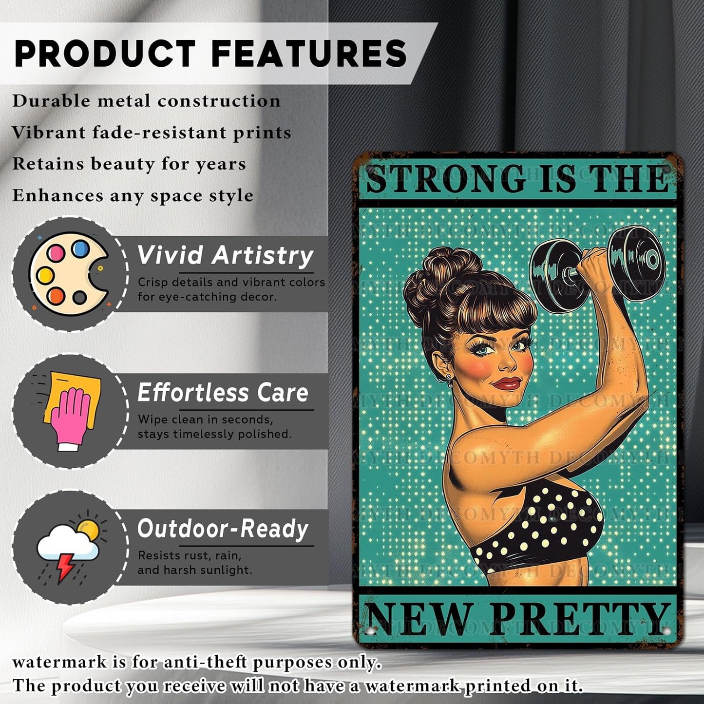 Gym Room Sign Weightlifting Metal Poster Strong Is The New Pretty Motivational Sign for Gym Workout for Home Fitness 12 * 8inch