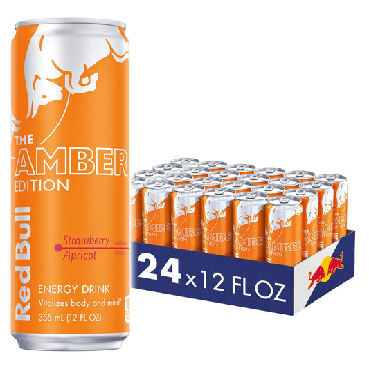 Red Bull Amber Edition Energy Drink, Strawberry Apricot, with 114mg Caffeine plus Taurine & B Vitamins, 12 Fl Oz, Pack of 24 Cans