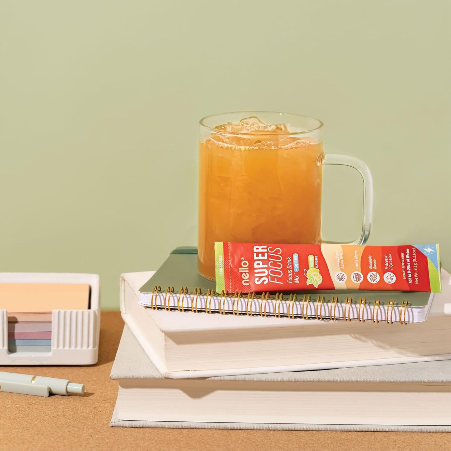 SuperFocus Mojito with Caffeine– Nootropic Focus Drink Mix, 20 On-The-Go Packets, Alpha GPC, Lion’s Mane, Rhodiola, Sugar-Free