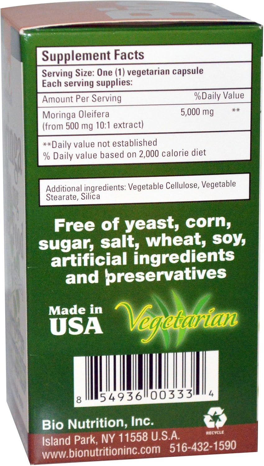 Bio Nutrition Moringa Oleifera Superfood Supplement 5000mg 90 Vegetarian Capsules | Nutrient Dense | High in Antioxidants | Includes Quercetin | Promotes Strong Digestive Health | Immune Boost