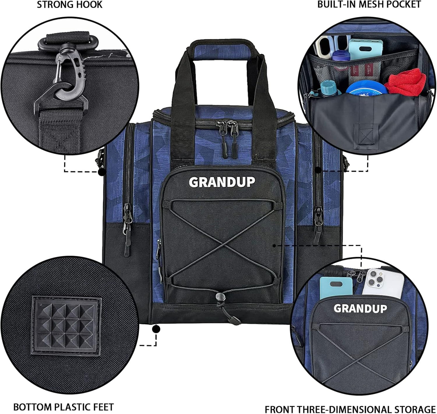 GRANDUP Bowling Ball Bag for Single Ball - Black Bowling accessories Ball Tote Bag Bowling Bag with Padded Ball Holder - Fits Bowling Shoes Up to Mens Size 14