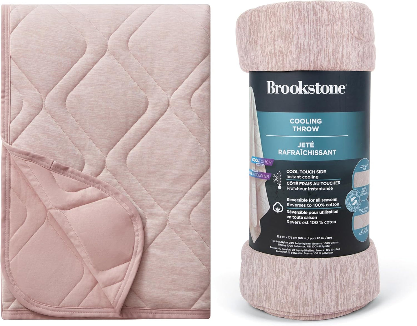 Brookstone Cooling Comfort Throw Blankets for Sleeping - Innovative Cooling Dual-Sided Throw - Oversized Cool Blanket for Hot Sleepers - Nylon and Polyethylene Blanket - Rose Smoke