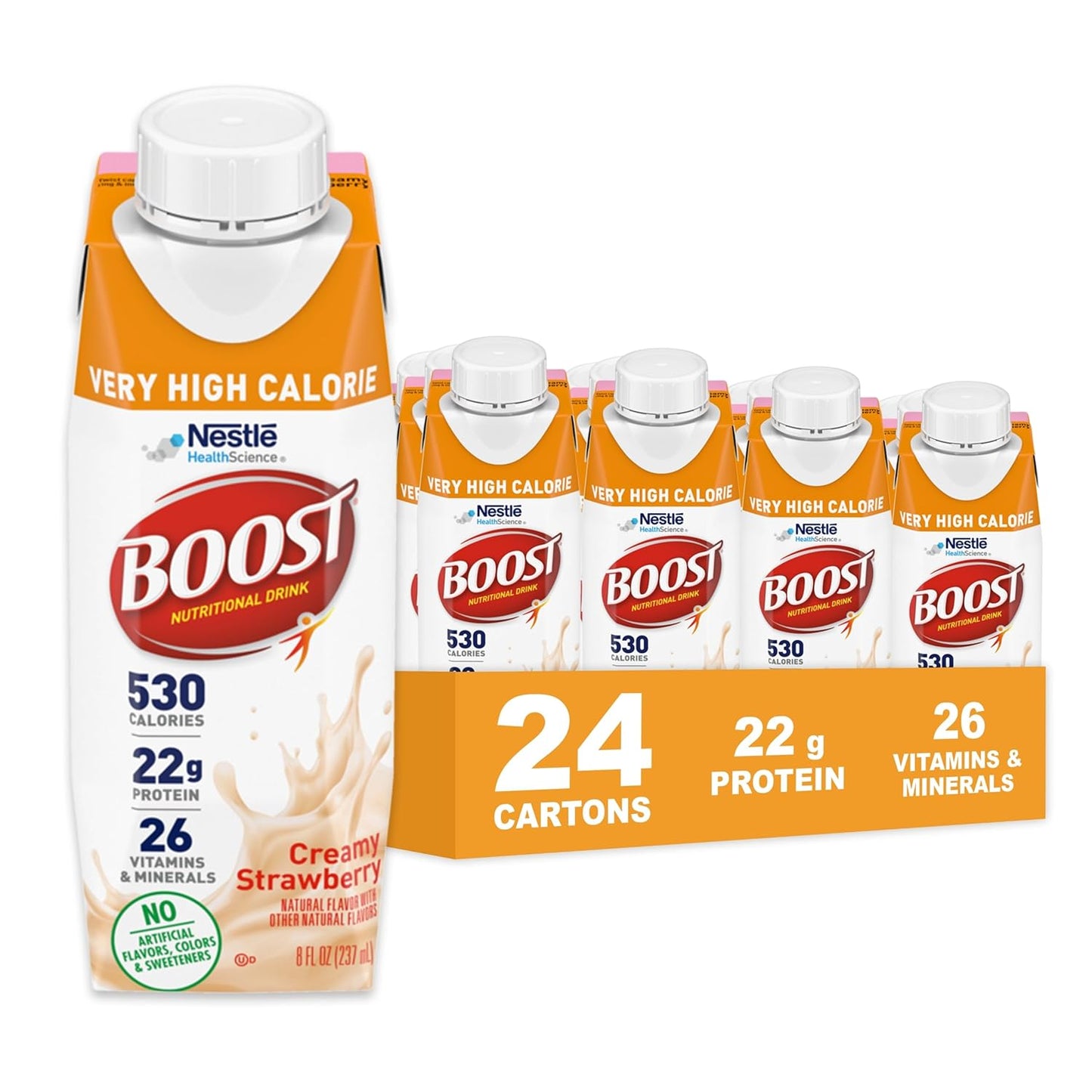 Boost Very High Calorie Strawberry Nutritional Drink – 22g Protein, 530 Nutrient Rich Calories, 8 Fl Oz (Pack of 24)
