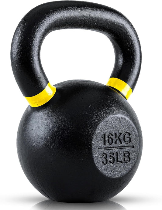 Single Cast Iron Kettlebell | Powder Coated - Wide Handle Weights for Core & Glute Workouts; Swings, Squats, Deadlifts; Strength, Endurance & Flexibility for Men & Women