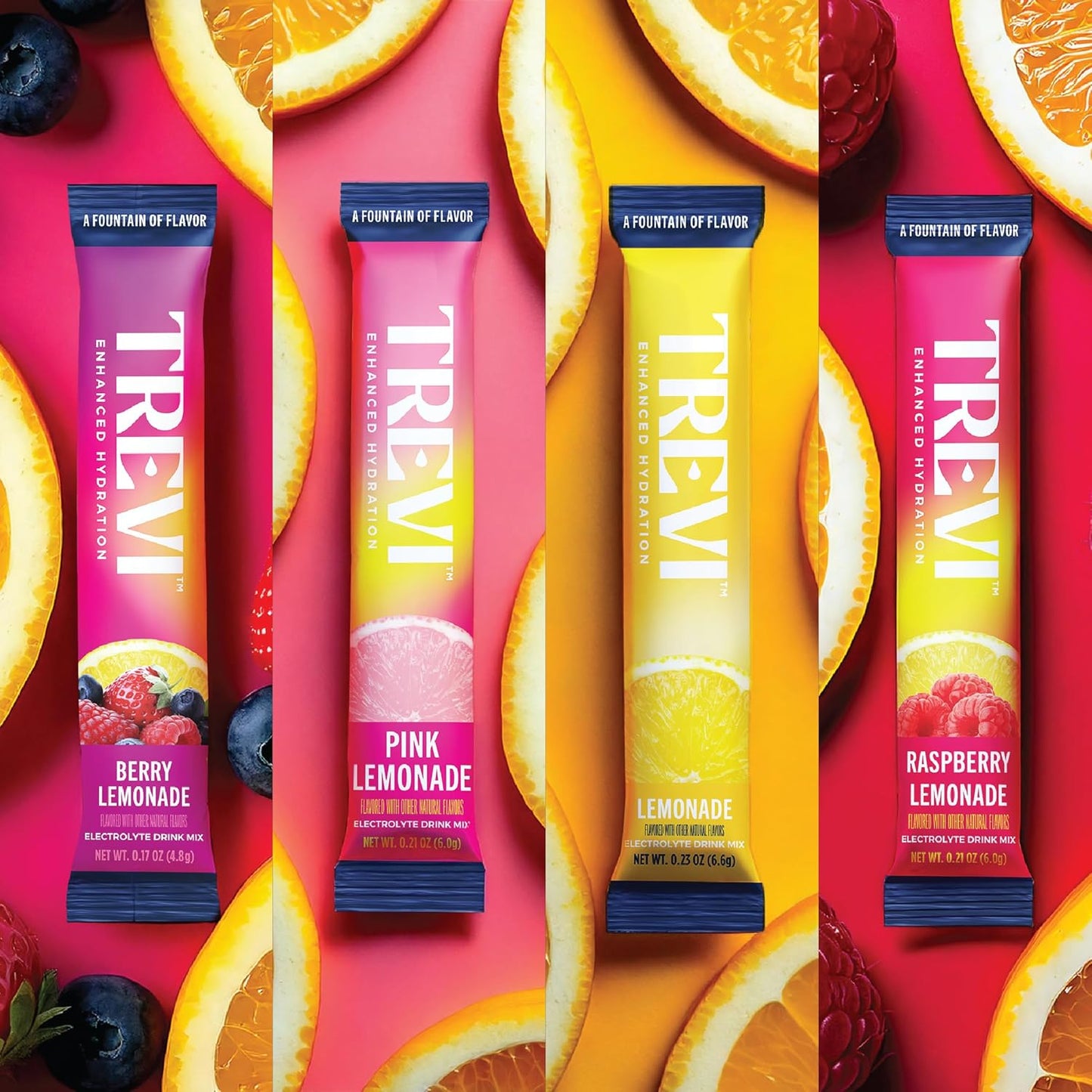 TREVI™ Sugar Free Electrolytes - Drink Mix Hydration Powder Packets - 28 Count - Lemonade Variety Pack - Lemonade, Pink Lemonade, Raspberry Lemonade, Berry Lemonade