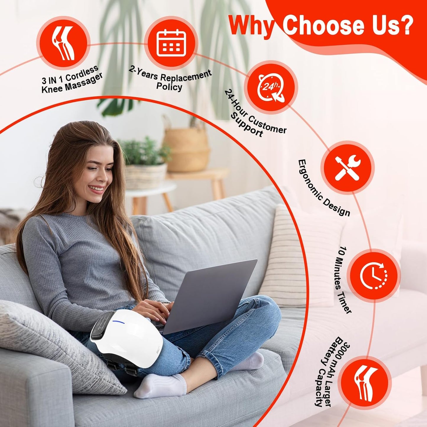 3-in-1 Cordless Knee Massager w/Heat, Red Light & Massage for Knee Pain, Infrared Heat & Vibration, Portable Wireless Knee Heating Pad w/LED Screen for Family and Friends