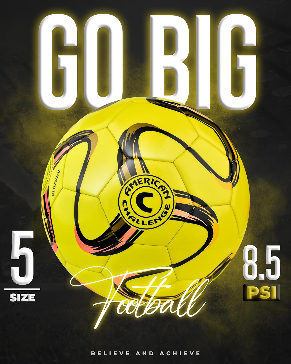 American Challenge Brasilia Soccer Ball – Soccer Ball Size 5, 4, 3 & 2 – for Youth & Adults – Ideal for Practice, Training & Grass Fields