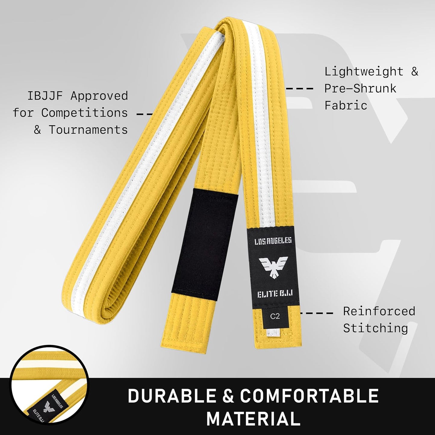 Elite Sports Kids Brazilian Jiu Jitsu Belts Preshurunk Martial Arts Youth BJJ Belts for Girls & Boys with BJJ Ranking Stripes