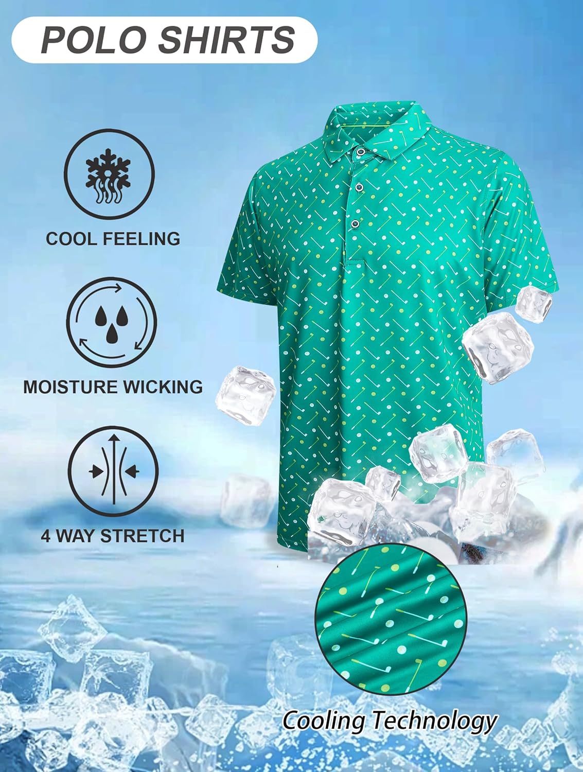 Esabel.C Golf Shirts for Men Dry Fit Performance Short Sleeve Print Moisture Wicking Collared Shirt