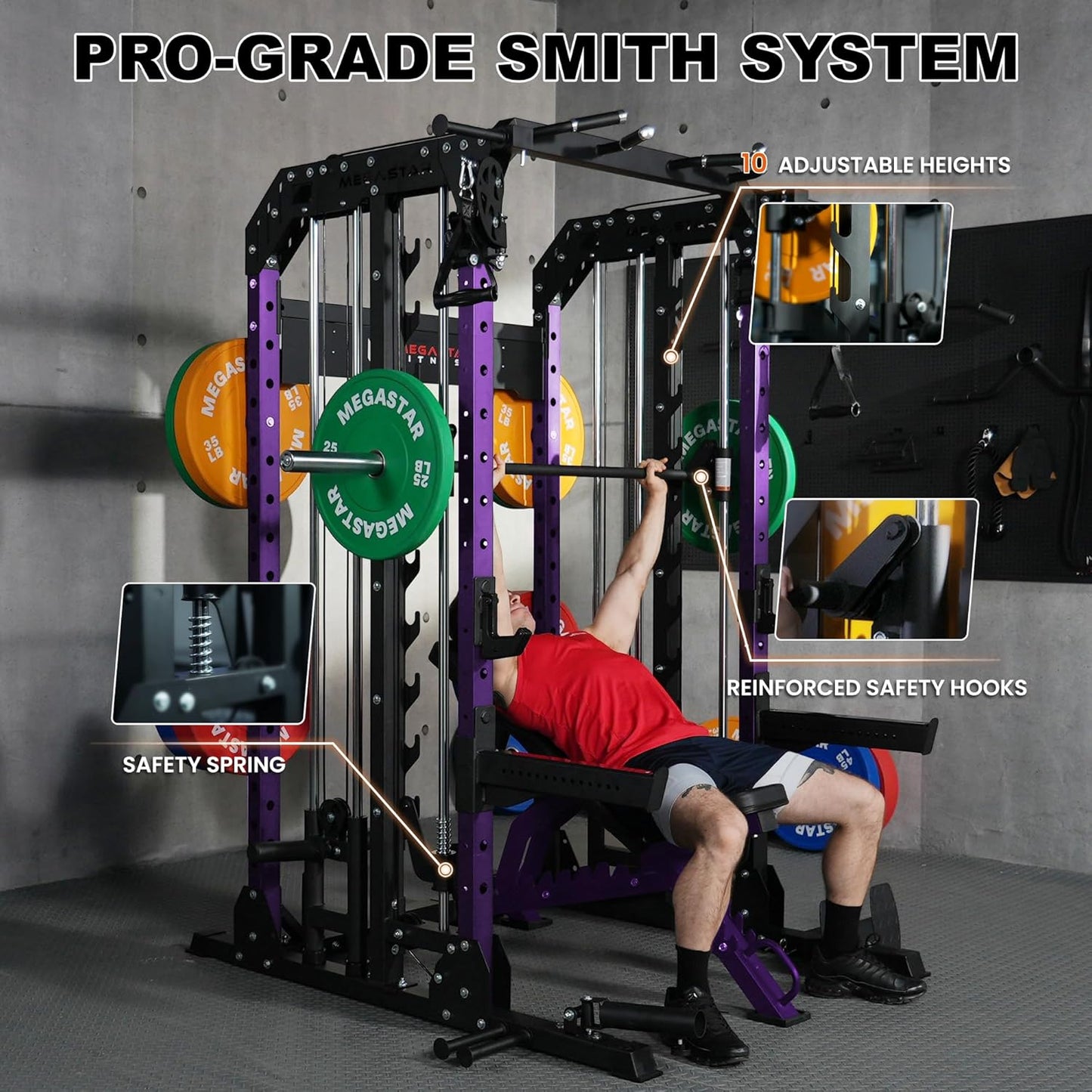 Smith Machine Home Gym with Aluminum Pulley Set- 2000lbs Capacity All-in-One Power Rack with Cable Crossover, Pull-Up Bar & Dip Station, Includes 18 Attachments, P107 Anvil