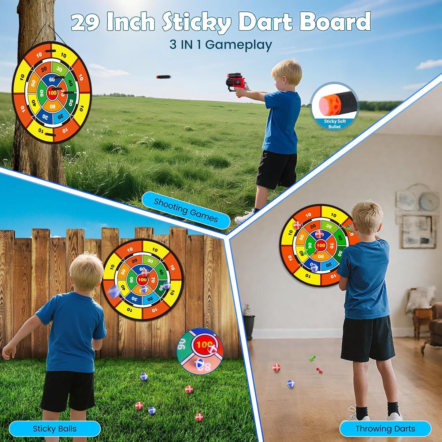 VATOS 2 Pack Bow and Arrow Toy with LED Light - 4 in 1 Archery & Dart Game Set with 20 Suction Cup Arrows, Shark Glow Target & Dart Board - Indoor/Outdoor Birthday Gift for Kids Boys Girls Ages 5-12