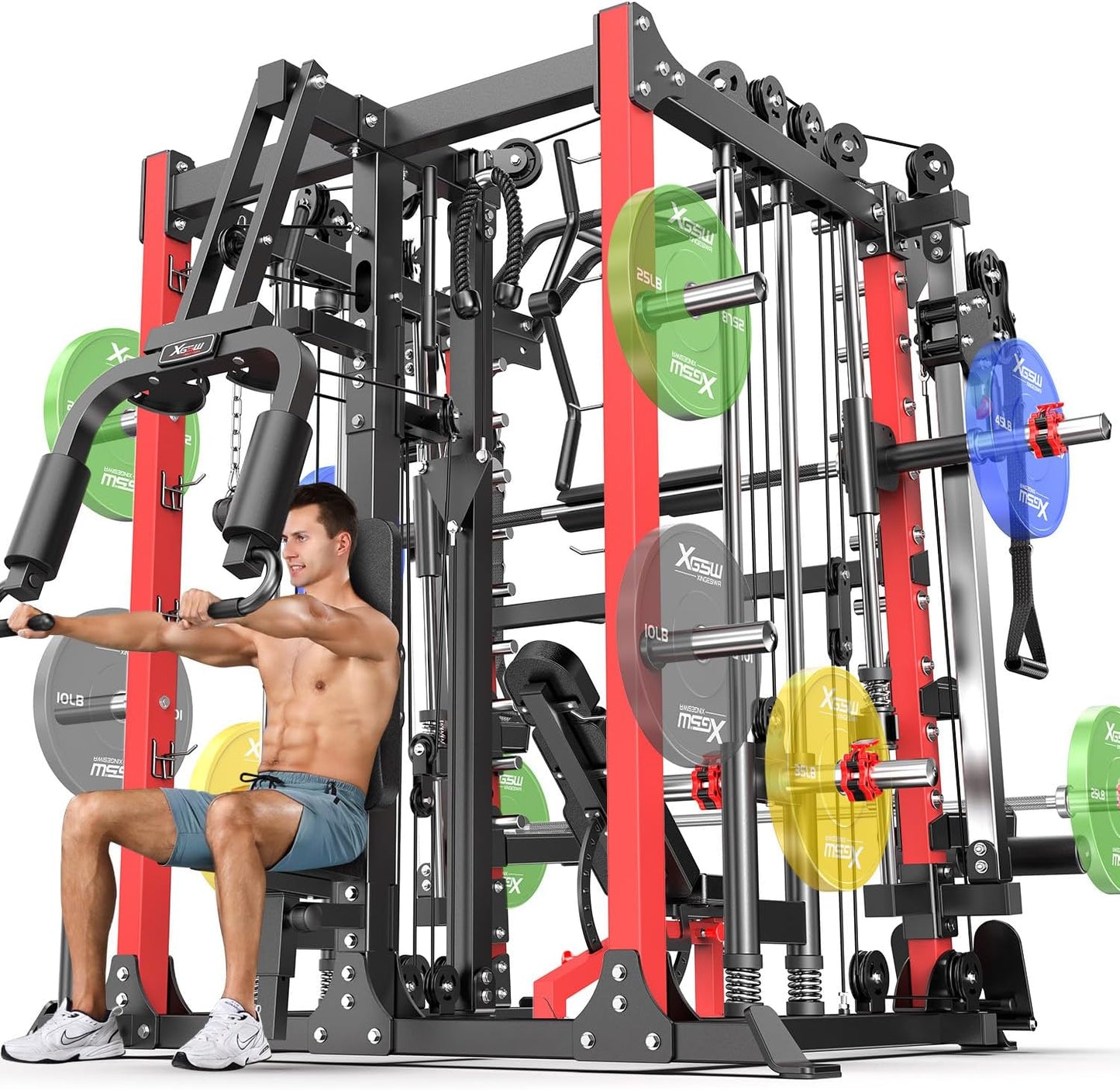 Power Cage,1600lbs Multi-Function Power Rack with Adjustable Cable Crossover System and More Training Attachment, Weight Cage for Home Gym