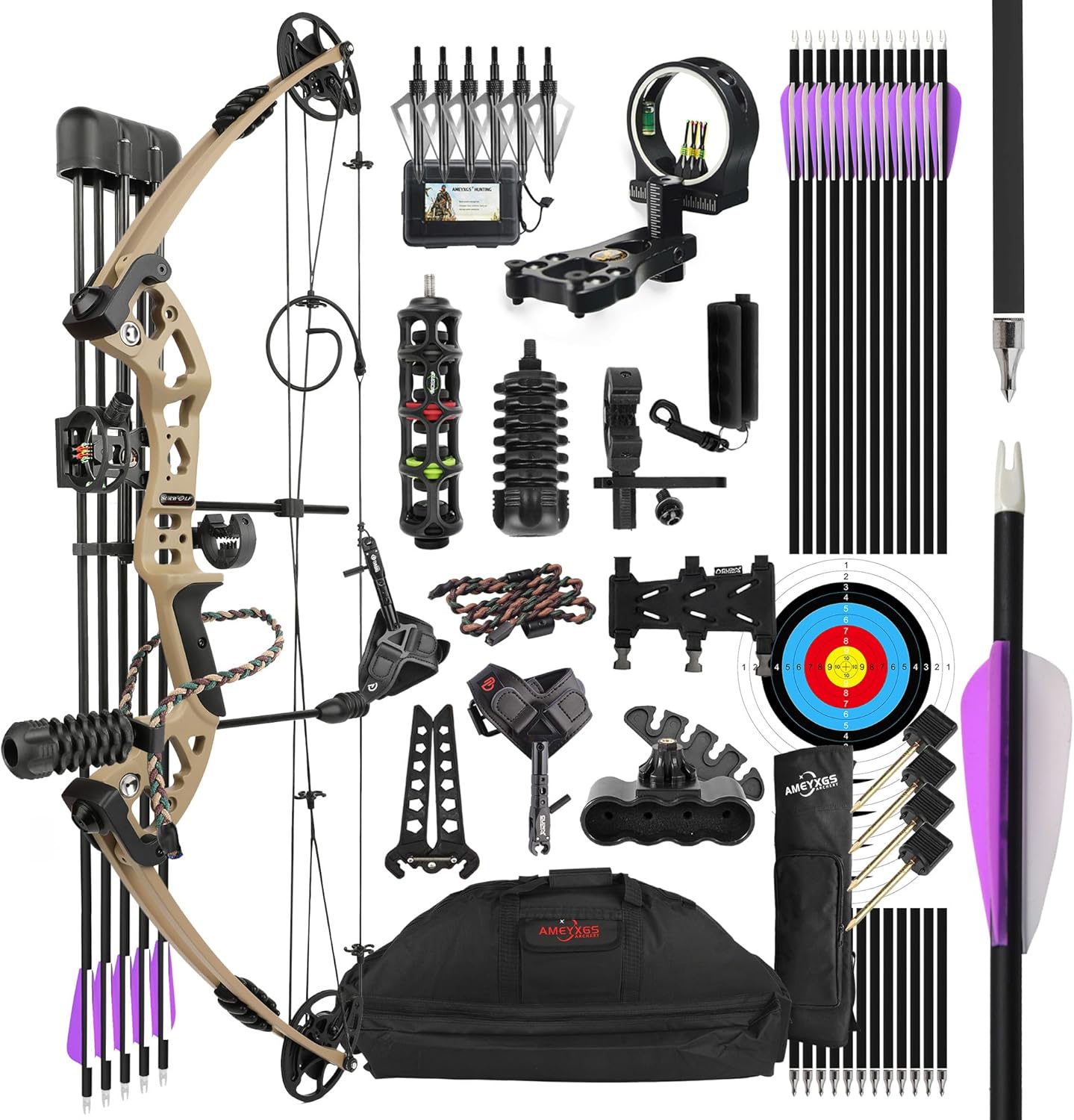 Compound Bow and Arrow Set, Hunting & Targeting, Limb Made in USA,Draw Weight 30-55lbs Adjustable,Draw Length 24-29.5", Right/Left Handed for Adult/Beginner