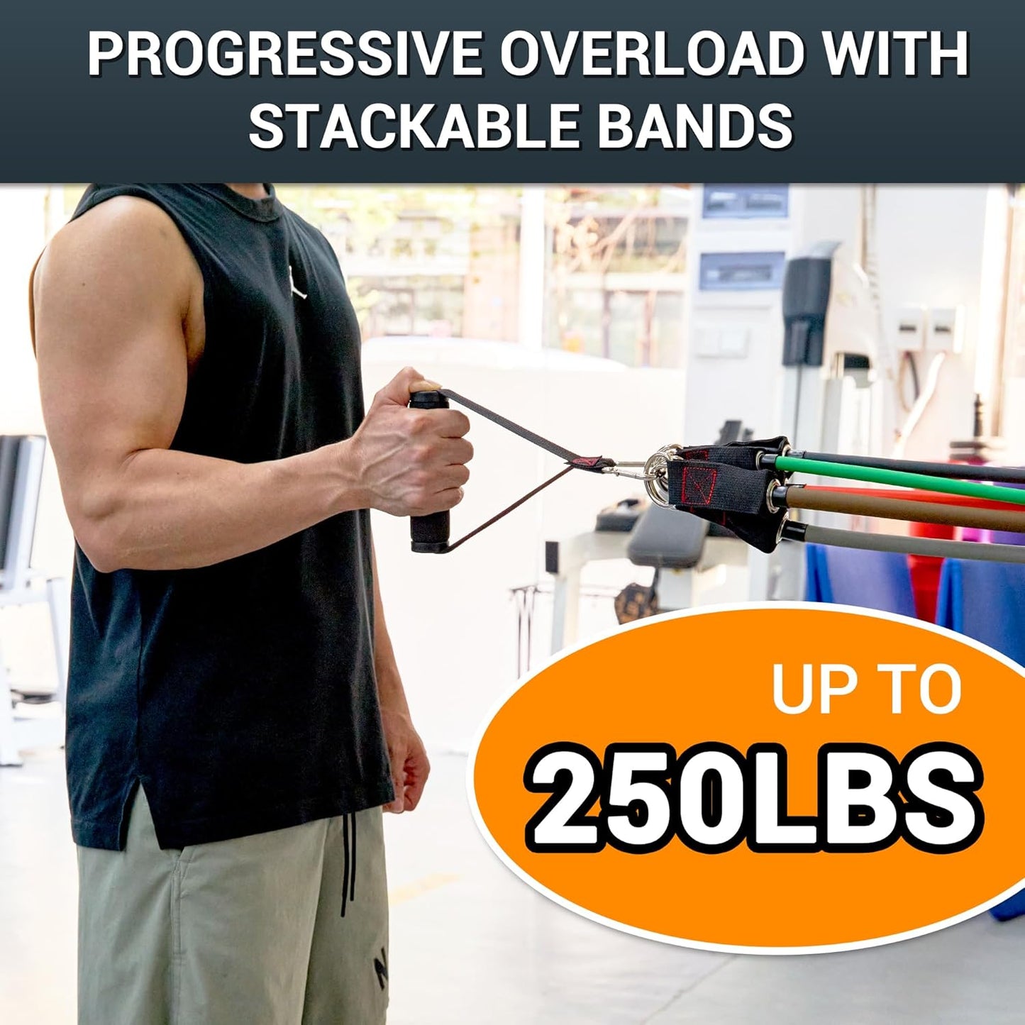 TheFitLife Resistance Bands with Handles - Designed for American Body Types, Exercise Workout Tubes for Men, Women, Includes Large Handles, Ankle Straps, Door Anchor, Fitness Levels