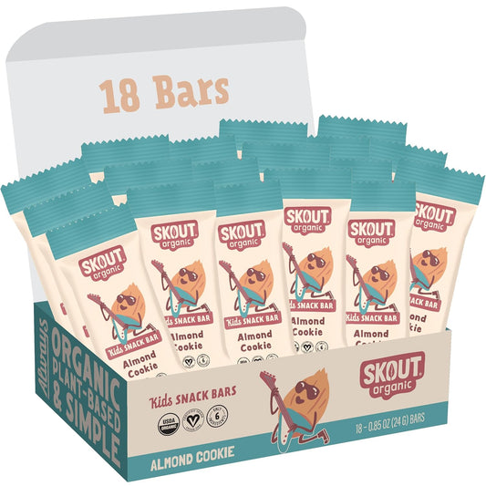 Skout Organic Almond Cookie Kids Snack Bars (18 Pack) | Organic Kids Snack Bars | School Snacks & Lunch Snacks | No Refined Sugar | Vegan & Paleo | Gluten, Dairy, and Grain Free