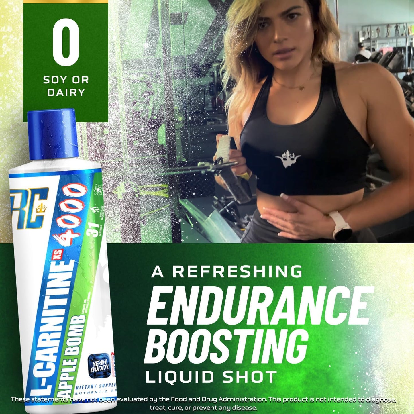 Ronnie Coleman Signature Series L Carnitine XS 4000 Liquid, Stimulant Free, Sugar Free, Zero Carbs, Lean Muscle Strength Support for Men & Women, 16 Oz (16 oz, Apple Bomb (4000))