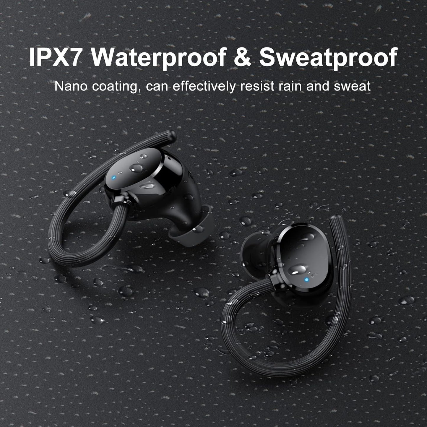 Wireless Earbuds, HiFi Stereo Sport Bluetooth 5.3 in-Ear Headphones with Earhooks, 48H Deep Bass, LED Display, Noise Cancelling, IP7 Waterproof Earphones Built-in Microphone for Running