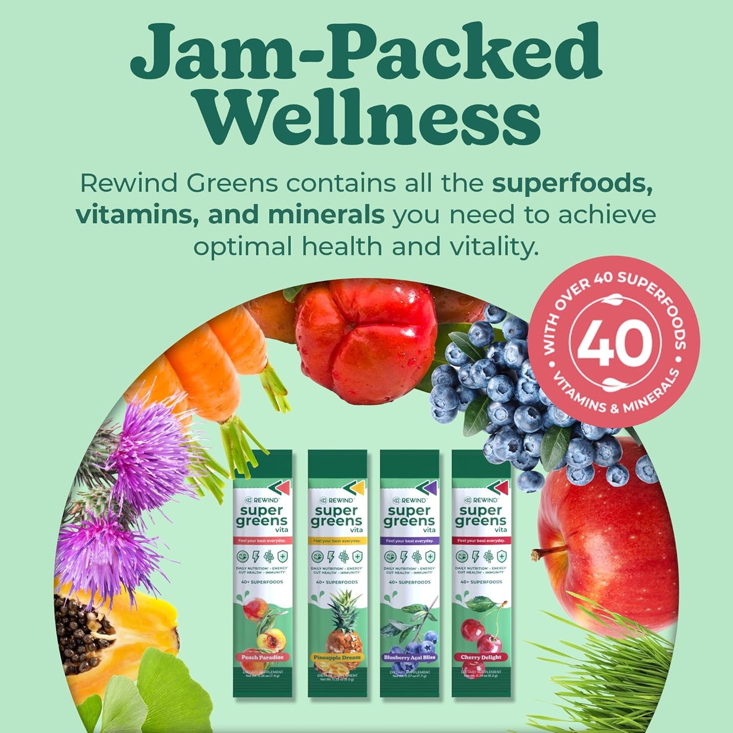 Best Tasting Vita Variety Sample Stick Pouch - Super Greens Powder Packets - Delicious Green Juice Drink Mix with Amazing Flavor - Over 40 Superfoods - Variety Pack