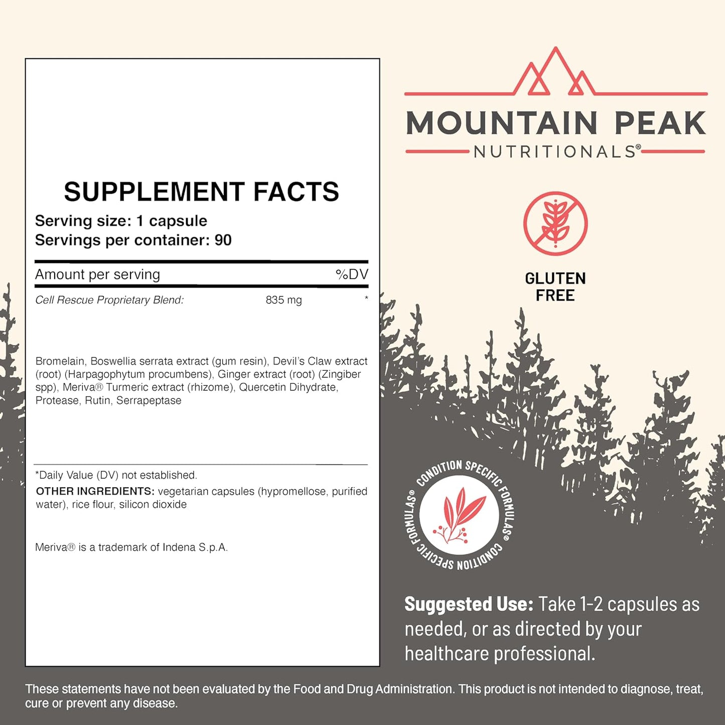Mountain Peak Nutritionals Cell Rescue - Antioxidant Immune Support Supplement with Turmeric, Ginger Root, and Bromelain - Supports Intestinal Health & Whole Body (90 Capsules)