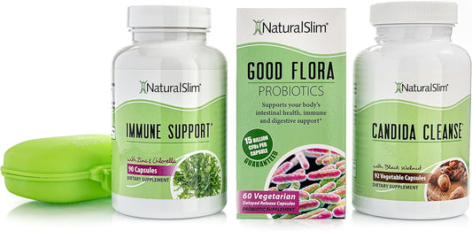 NaturalSlim Candida Cleanse Support Supplements Bundle - Candiseptic Kit Anti Overgrowth, Gut & Colon Cleansing Capsules - Formulated by Frank Suarez (2 Pack)
