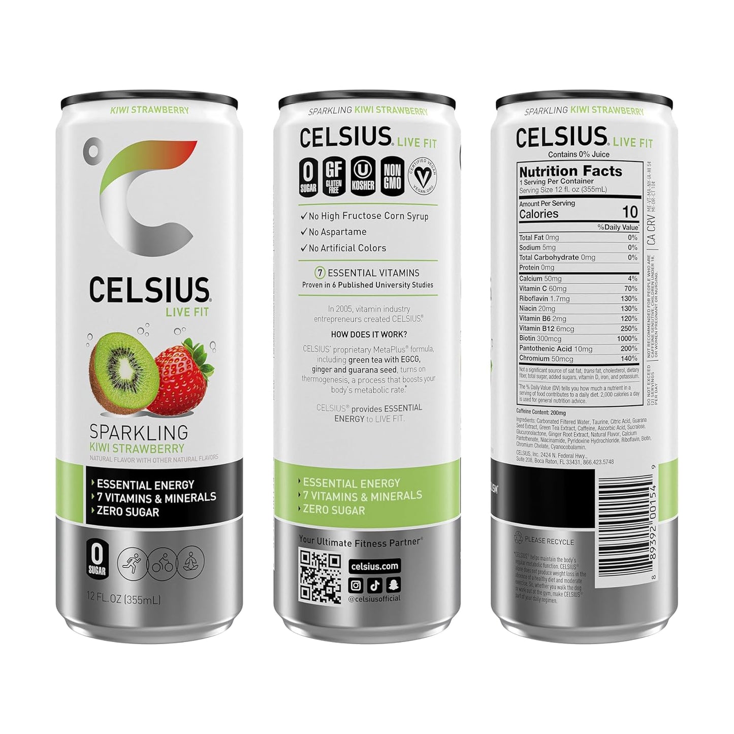 CELSIUS Sparkling Kiwi Strawberry, Sugar Free Energy Drink, 12 Fl Oz (Pack of 12)