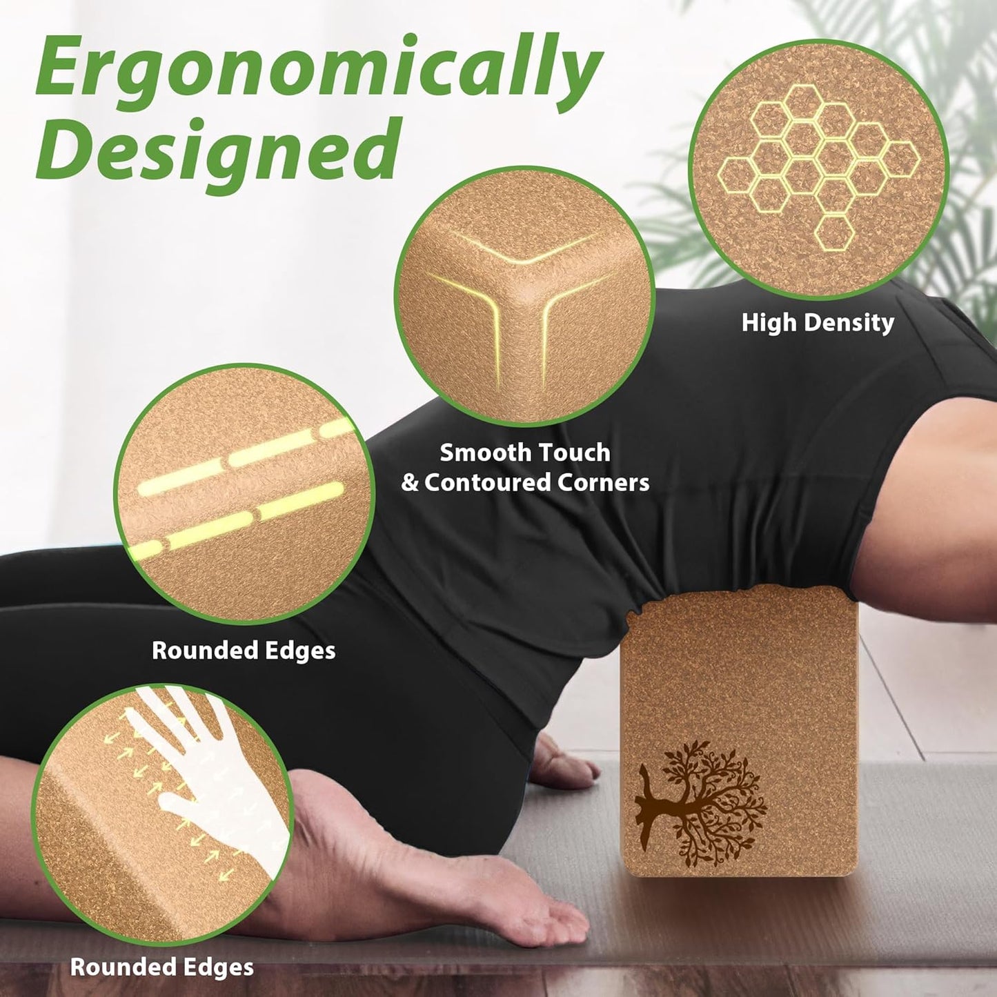 Cork Yoga Blocks 2 Pack Set, Natural Cork Soft Non-Slip Yoga Blocks, High Density & Eco Friendly Yoga Accessories for Women| Men, Ideal for Yoga, Pilates, Stretching and Toning