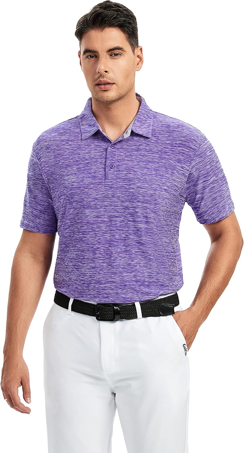 Damipow Premium Golf Shirts for Men Dry Fit Performance Polo Short Sleeve Collared Shirt