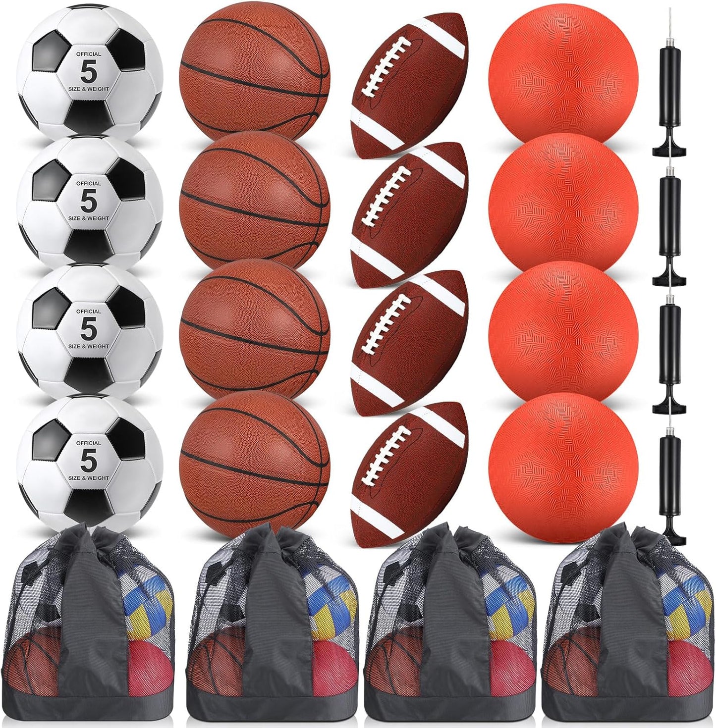 HyDren Sports Balls Set for Teen Adult, Include Official Size Basketball Soccer Ball Football Playground Ball with Pump and Equipment Carry Bag Sports Gift Back to School