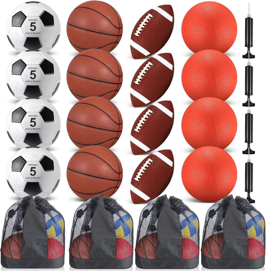 HyDren Sports Balls Set for Teen Adult, Include Official Size Basketball Soccer Ball Football Playground Ball with Pump and Equipment Carry Bag Sports Gift Back to School