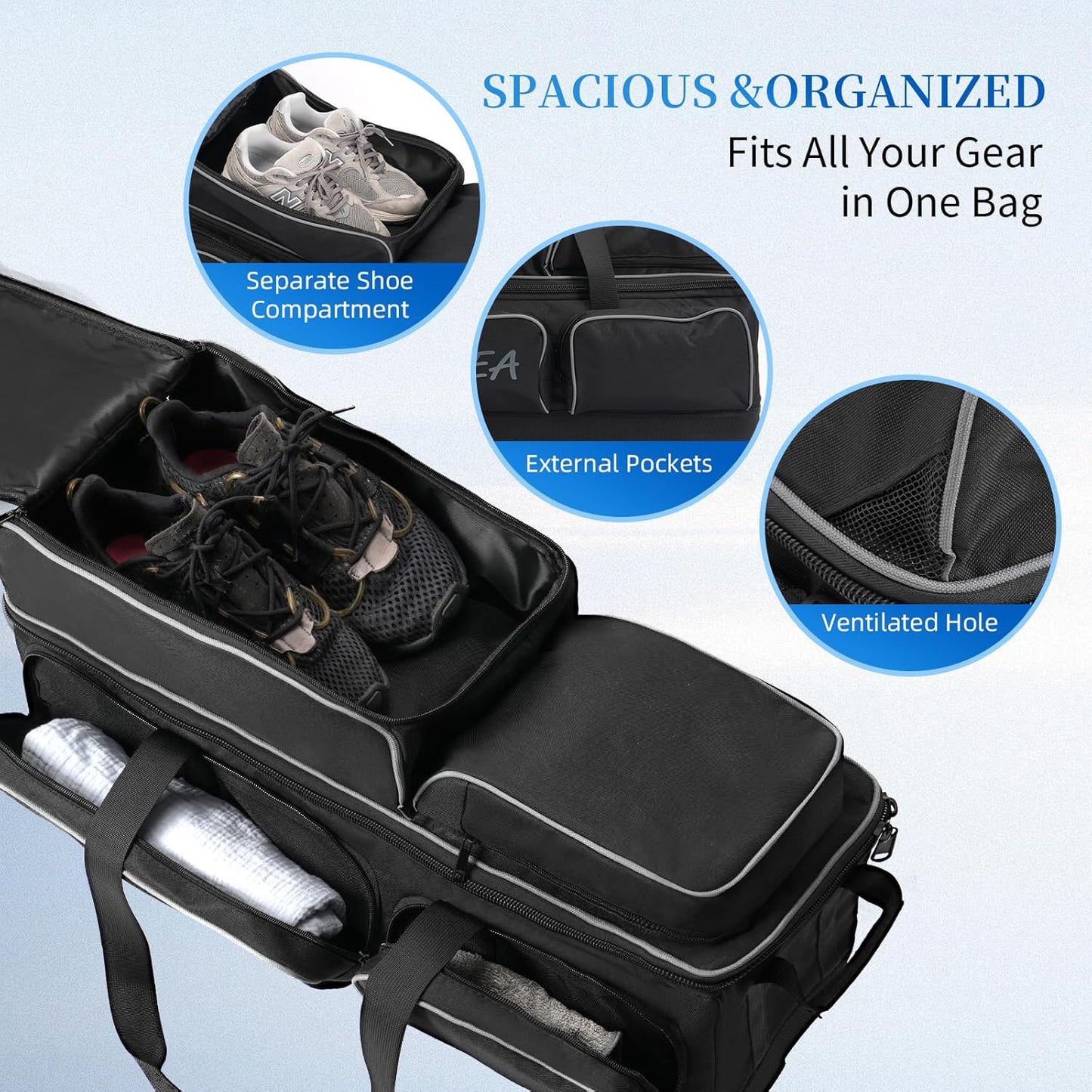 2-3 Ball Bowling Bag with Wheels, Rolling Trolley Bowling Bags with Large Separate Shoe Compartment and Oversized Accessory Pocket