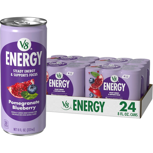 V8 Energy Pomegranate Blueberry Energy Drink, 8 fl oz Can (24 Pack)