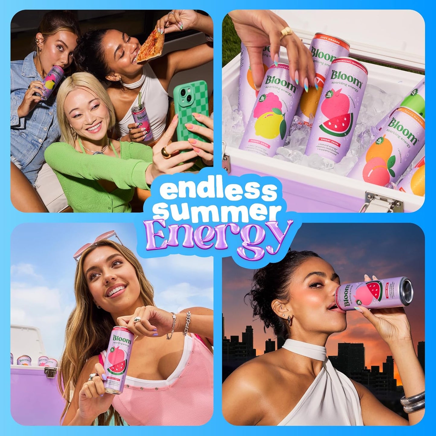 Bloom Nutrition Sparkling Energy Drink - Natural Caffeine, Zero Sugar, 180mg Caffeine - Antioxidant-Rich with Green Coffee Bean, Green Tea Extract, Prebiotics - Strawberry Watermelon - 12oz 12 Pack