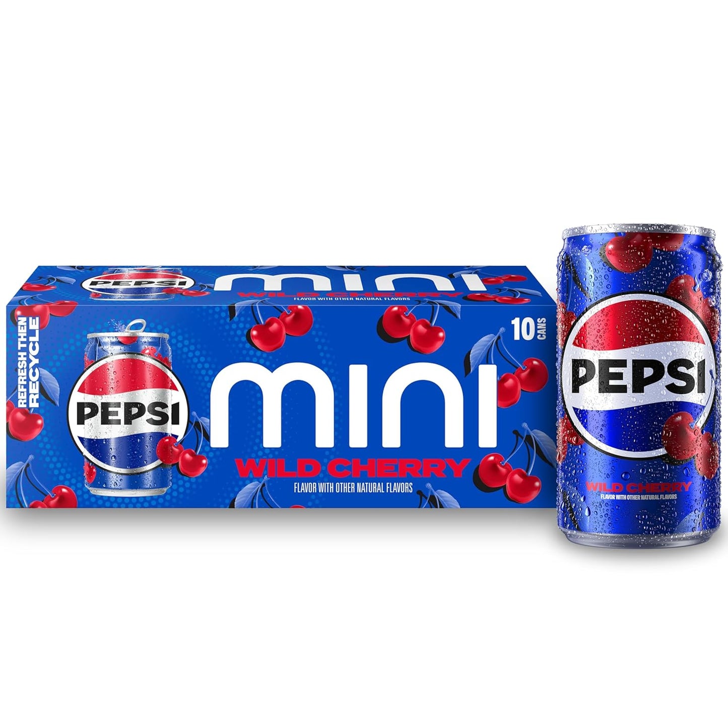 Pepsi Wild Cherry Cola Soda Pop Mini Cans, 7.5 Ounce Mini Cans (10 Pack) (Packaging May Vary)