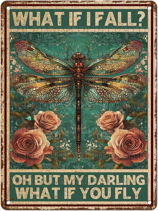 Vintage Tin Sign What If You Fly Tin Sign Metal Wall Decor for Home Office Kitchen Bar Cafe Garden Wall Decor 12 * 16inch