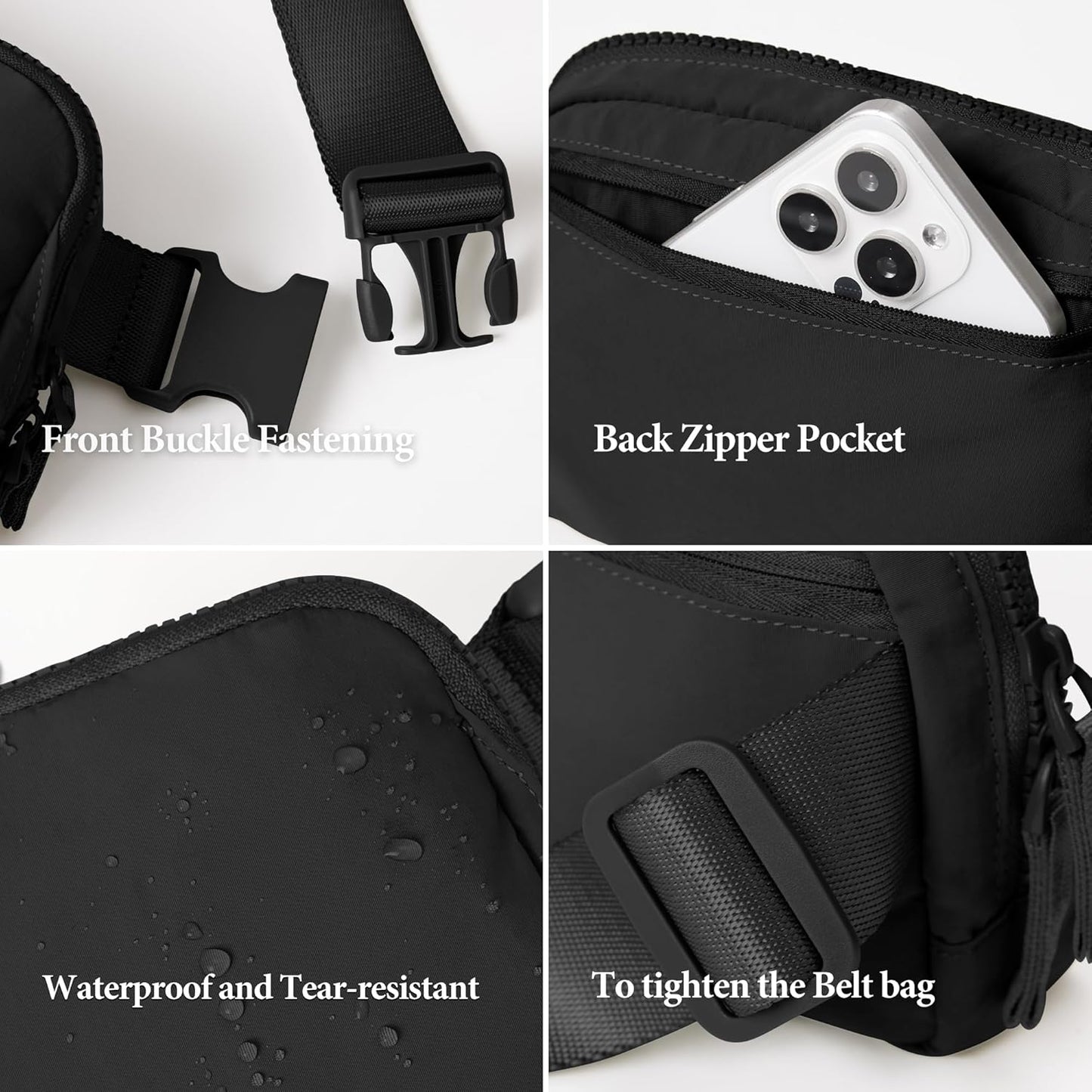 ODODOS Unisex Mini Belt Bag with Adjustable Strap Small Fanny Pack for Workout Running Traveling Hiking, Elegant Black
