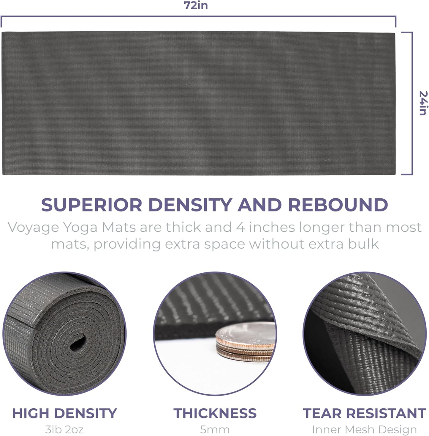 Sunshine Yoga Voyage Yoga Mat, 6 Pack, 72" x 24" Professional Studio and Gym Bulk Yoga Mats, 5mm Thick, Durable, Anti-Tear, Non Slip Fitness and Exercise Mats