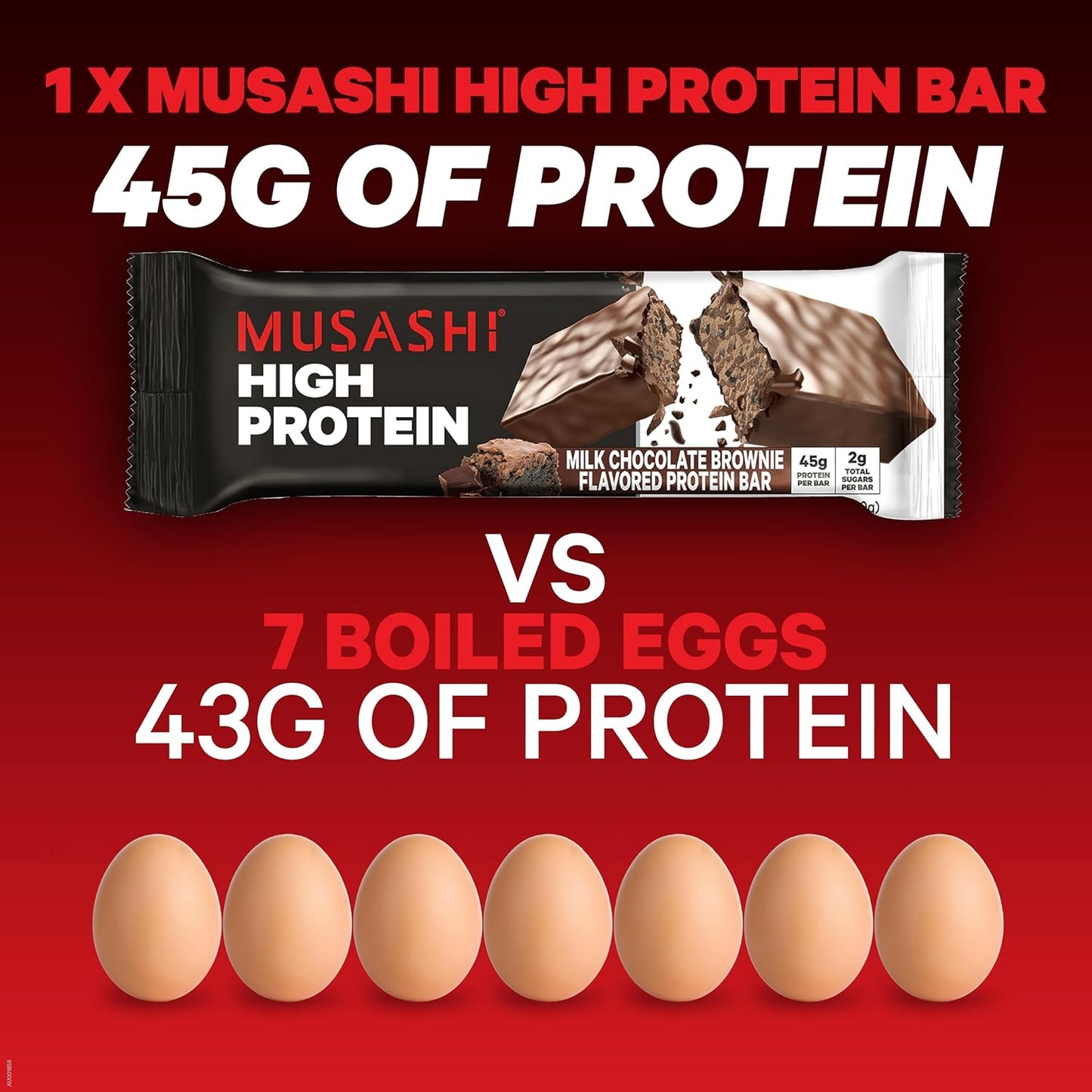 MUSASHI High Protein Bar, 45g Protein, 2g Total Sugars, Peanut Butter & Milk Chocolate Coated, Post Workout and Protein Snack On The Go, 12 Pack of 3.2oz (90g) Bars