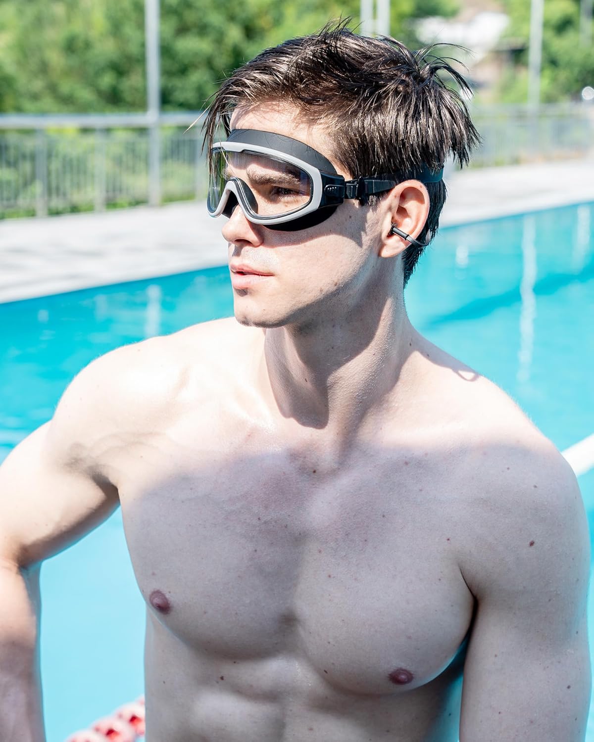 Adult Swimming Goggles,Leak-Proof,Anti-Fog Pool Glasses,Wide View Swim Goggles with Ear Plugs and Nose Clip