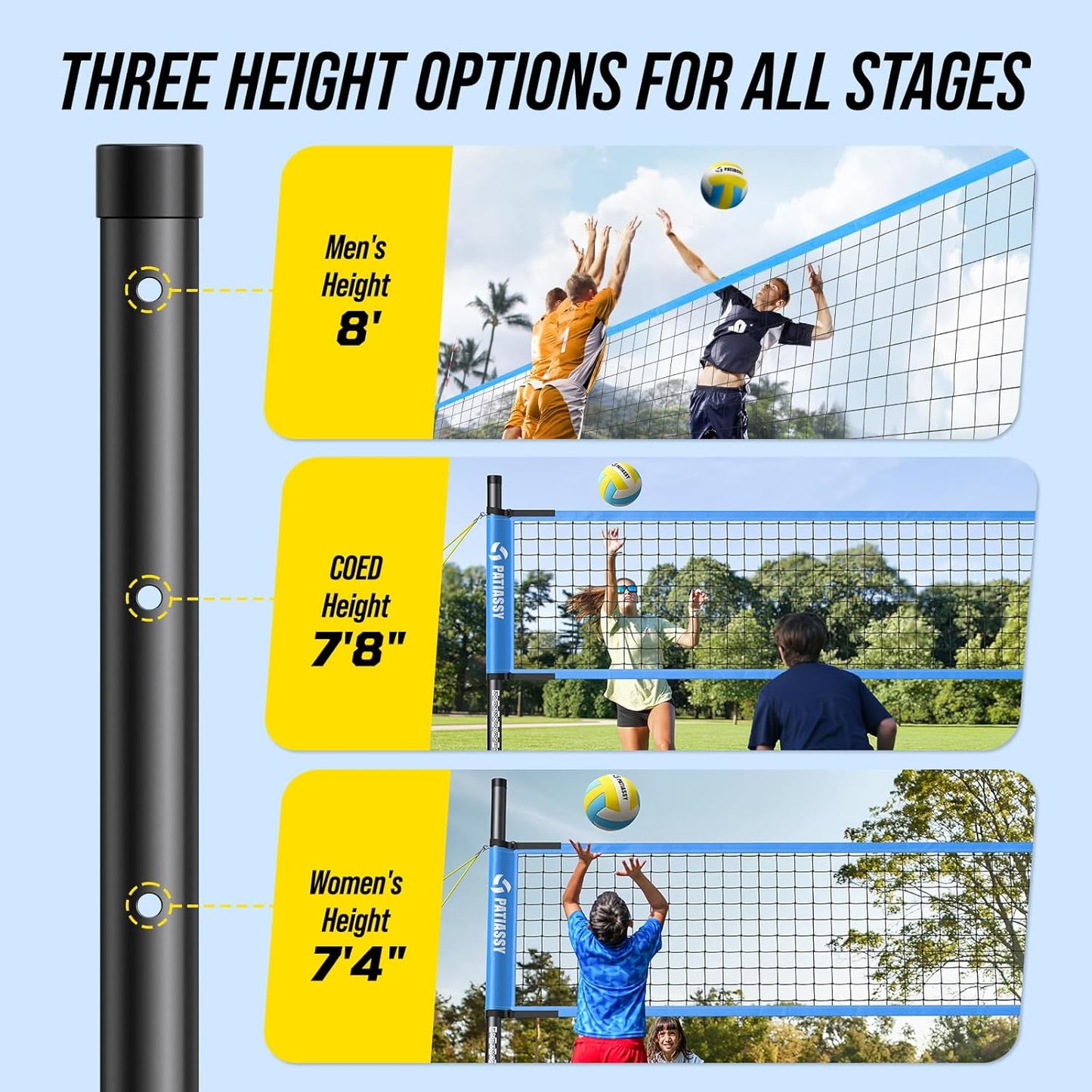 Outdoor Portable Volleyball Net Set System for Backyard - Quick & Easy Setup Adjustable Height Poles, PU Volleyball, Pump and Carrying Bag
