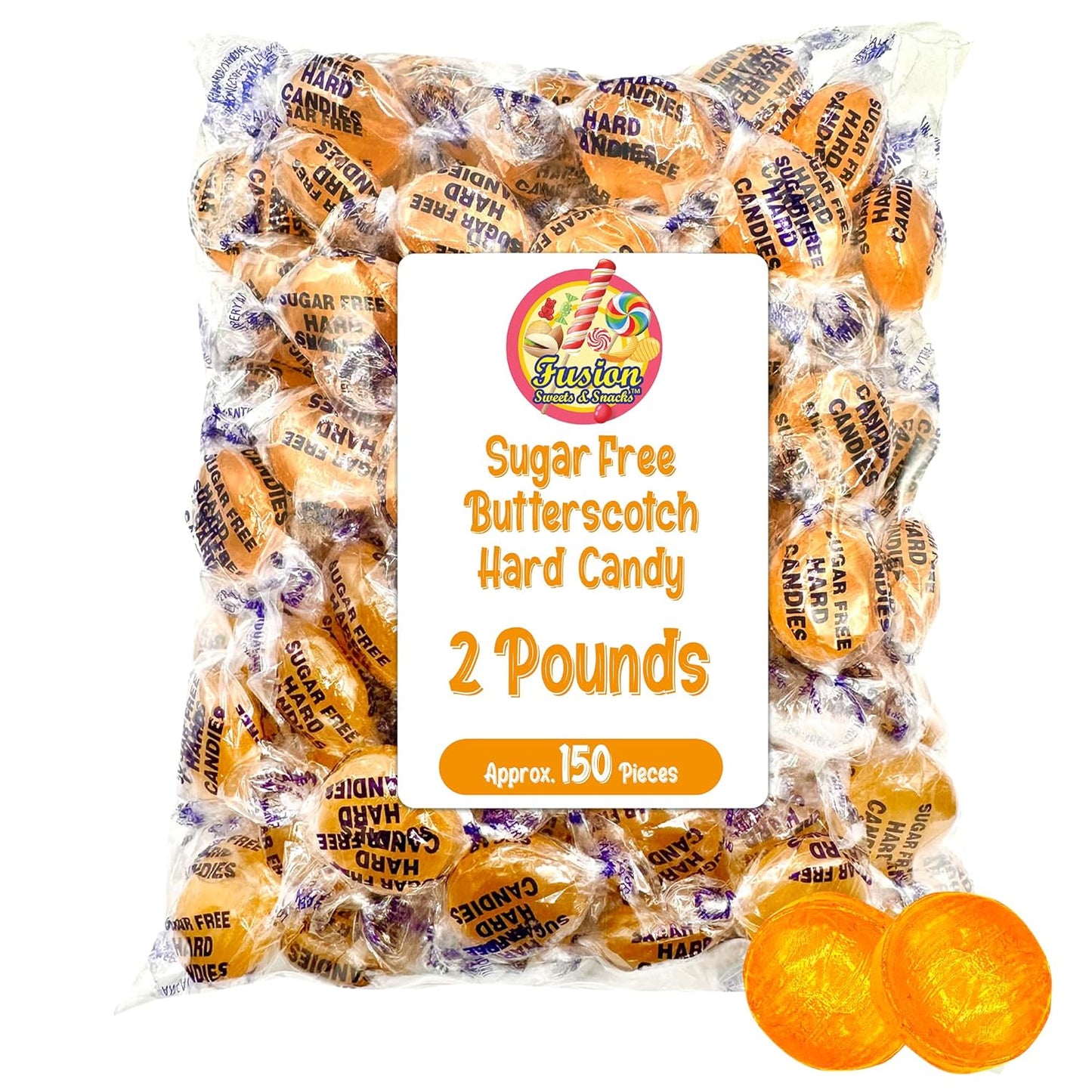 Sugar Free Butterscotch Hard Candy Arcor - 2LB Bag (About 150 Pieces) Of Individually Wrapped Sugar Free Butterscotch Buttons, Butter Scotch Bulk Candy